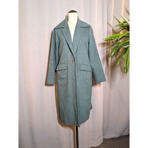 Erica Tanov Wool Peacoat Blue Long Size 1 Small Pockets Buttons Chevron